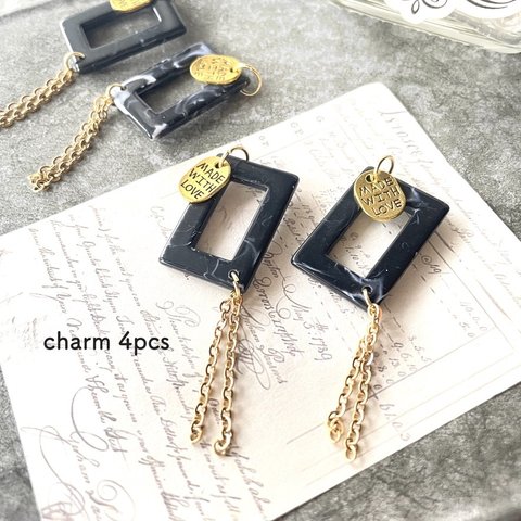 4pcs★ charm・rectangle black（チェーンチャーム）