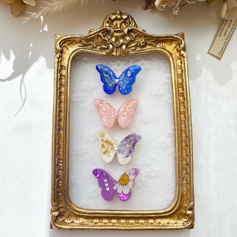 New キッズ Butterfly バタフライ 蝶々 レジン ヘアクリップ baby pink