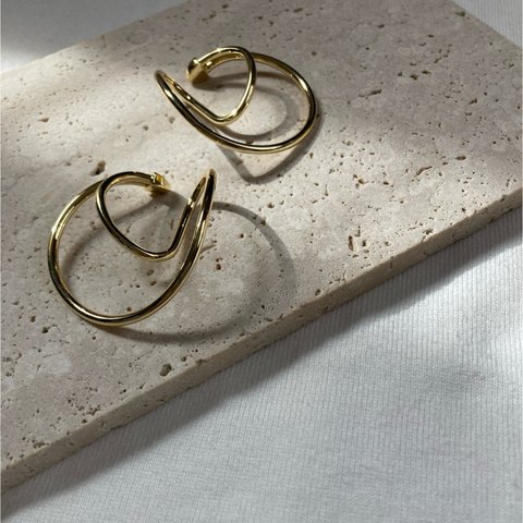 ーdouble hoop ear cuffー　イヤーカフ　イヤークリップ　イヤリング　ピアス　フープイヤリング　サージカルステンレス　アレルギー対応