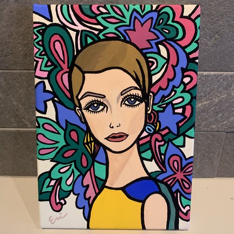 Twiggy in Psychedelic background on Canvas サイケデリック ツイギー キャンバス