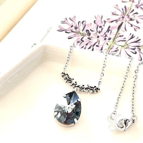 vintage 冬の夜空色 ドロップ black ネックレス