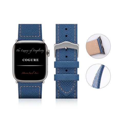 Apple Watch ヨーロピアンエンボスレザーバンド ディープブルー【DeepBlue】