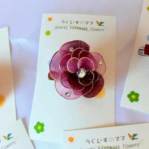 【メッシュフラワー】お花のアクセサリー　お花のコサージュ