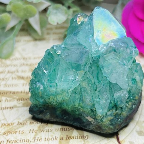 七色の夢✿*:・　グリーン　オーラ水晶　クリスタル　クラスター　原石