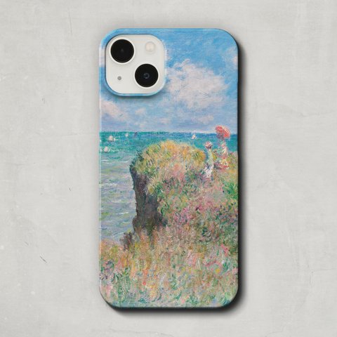 スマホケース / クロード・モネ「プールヴィルの断崖の上の散歩 (1882)」 iPhone 全機種対応 モネ 海 絵画 レトロ 個性派