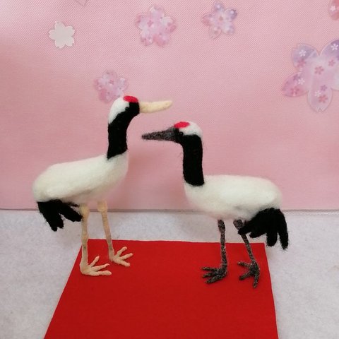 【受注生産】羊毛フェルト鳥　鶴　つる　タンチョウ　つがい