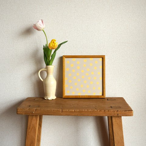 「mimosa dot（beige grey & yellow）」20cm角ポスター