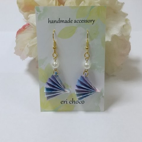 ❖折り紙❖扇子ピアス(イヤリング)♡blue