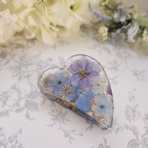 バンスクリップ　千鳥草×紫陽花