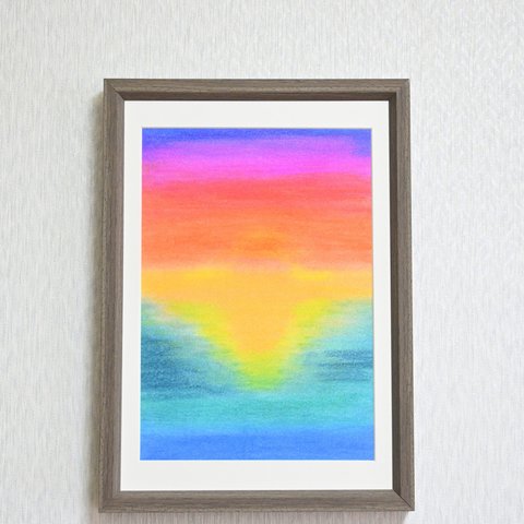 本来の能力の目覚め　『太陽と海』　原画　絵　額付　そのまま飾れる　アート　インテリア