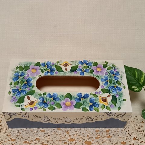 トールペイント　ティッシュケース　カバー　花