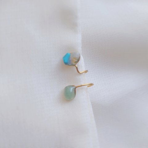 stone earcuff 鉱物 イヤーカフ NO.12 (2連リング・イヤカフ・ゴールド)