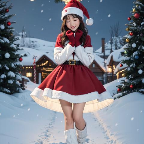 クリスマスカード　CHRISTMAS CARD　女性サンタクロース