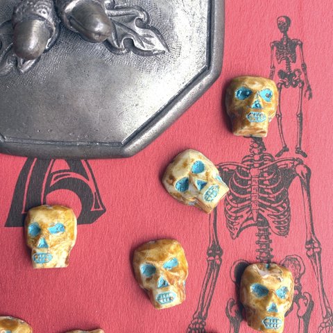 【2コセット】JIRI＊IVANA#czech beads#チェコビーズ　生きた証　skull18✖️15㎜　white picasso/blue