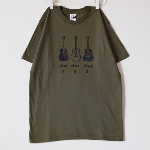 ギターTシャツ ユニセックス オリーブ S M XL