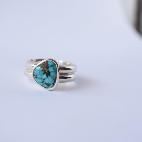 Tibet turquoise silver double ring