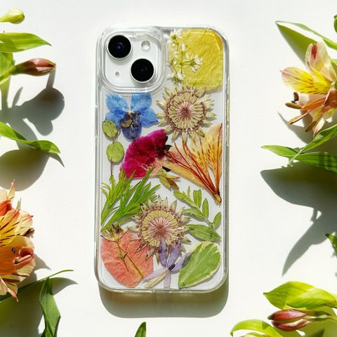 本物の押し花 押しフルーツ  ハンドメイド スマホケース iPhoneケース　Galaxyケース