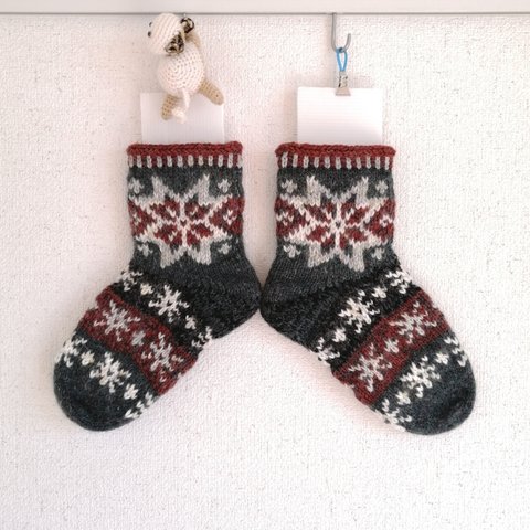 [24cm]ノルディック模様のルームソックス【モヘア・アルパカ入り】Norwegian Room Socks