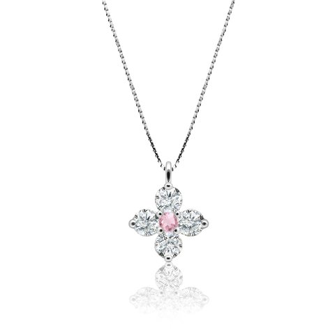 10月 誕生石 ピンクトルマリン プラチナ ダイヤモンド 天然石 花 の モチーフ ペンダント ネックレス 美輪宝石