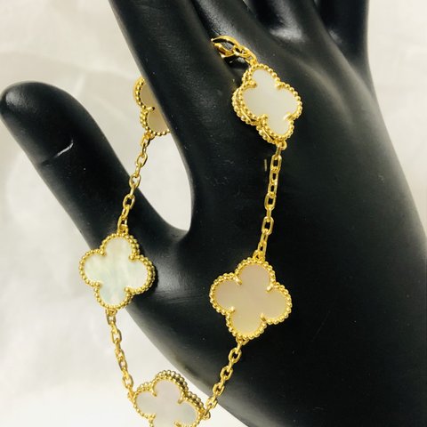 白蝶貝　ホワイトシェル　18k ブレスレット　花　クローバー