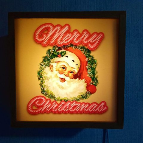 クリスマス サンタクロース クリスマス会 クリスマスパーティー 飾付け 壁掛け ビンテージ 雑貨 看板 置物 ウッドライトBOX