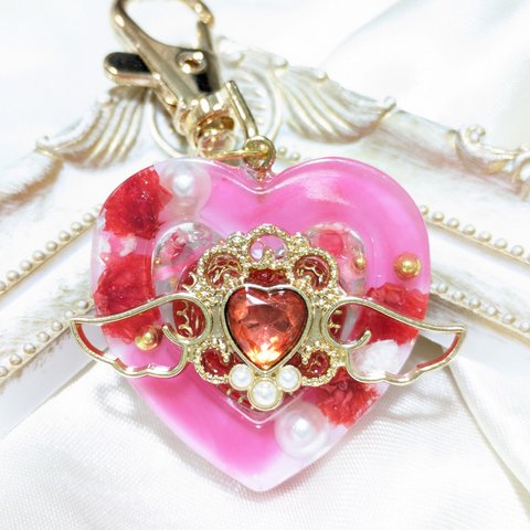 【♡エンジェルピンクハート♡】天使　エンジェル　キーホルダー レジン 魔法 ゆめかわ ハート ピンク