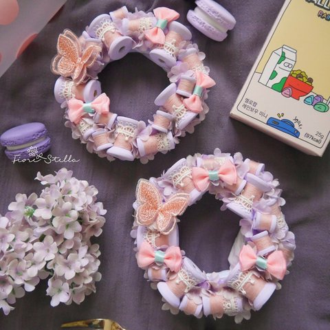 Wreath ***bobbin merletto farfalla ribbon PURPLE mini