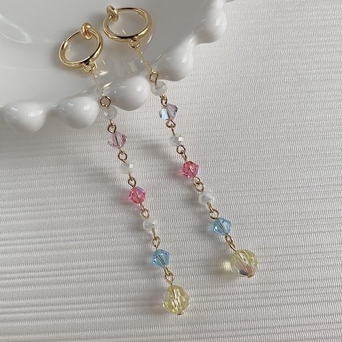 カラフルスワロフスキーのロングearrings 