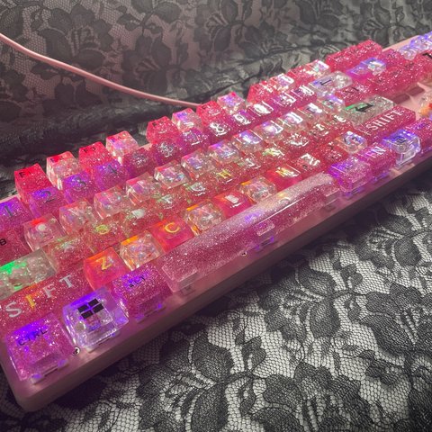 ピンクラメ×パール入りクリアラメベース ゲーミングキーボード