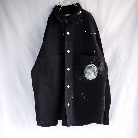 手描き　silver moon デニムシャツアウター　men's