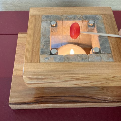 キャンドルライトのミニミニ囲炉裏ひのきテーブル　　　　　　　　　綿芯・LEDキャンドル付属