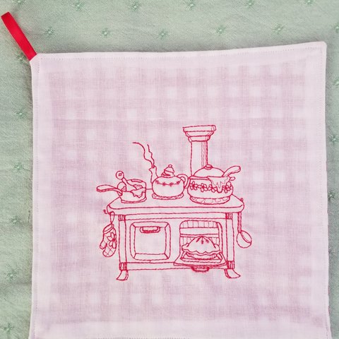 ふきん刺繍◇キッチンのストーブ