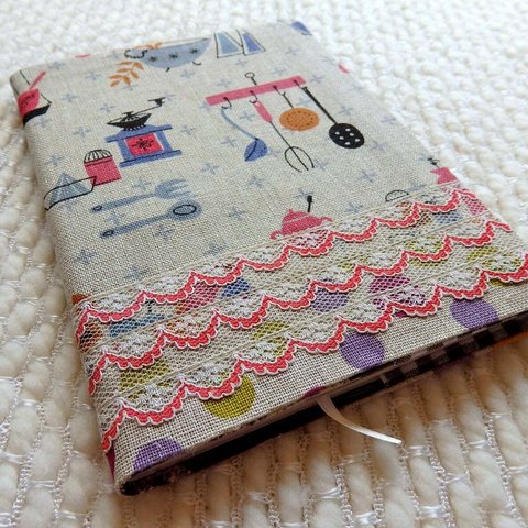 レトロキッチンとビンテージレースのノートブックカバーとレトロロマンチックノートブック、Mod kitchen and lace notebook, retro notebook