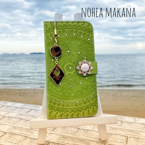  《makana》フィルム付き☆エスニックiphone7/11/pro 手帳型ケースG

