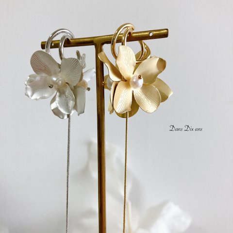 metal Flower chain イヤーカフ
