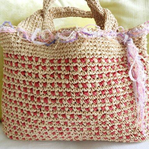 かごバッグ　2色模様編み　sale