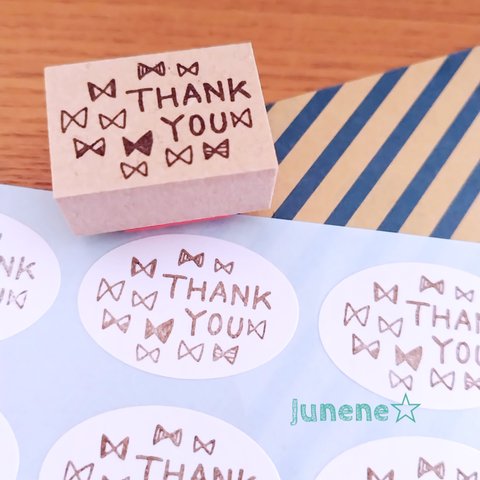 THANK YOU楕円シールはんこ(リボンだらけ)