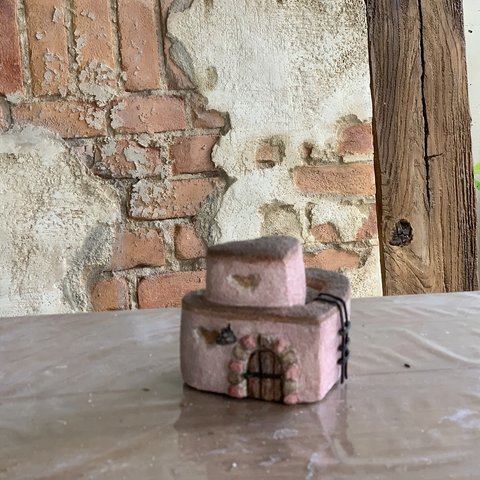 ダブルハート鉢（小）薄ピンク+茶色