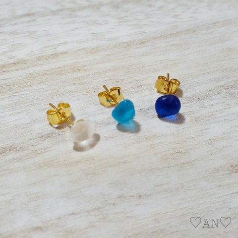 シーグラス風一粒ピアス　クリップ/ノンホールピアス