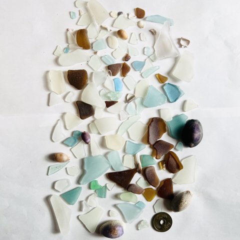 シーグラスと貝殻、貝のカケラセット　ミックスカラー、ミックスサイズ　11