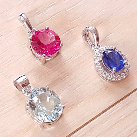 SAIL！宝石質★Silver925製【アクアマリン・サファイア・ピンクトパーズ】ジュエリーネックレス