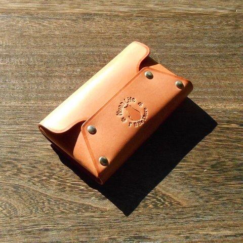 サーモンピンク 薄桃色  名刺・カードケース　タイプ２・高級牛革イタリアンレザー