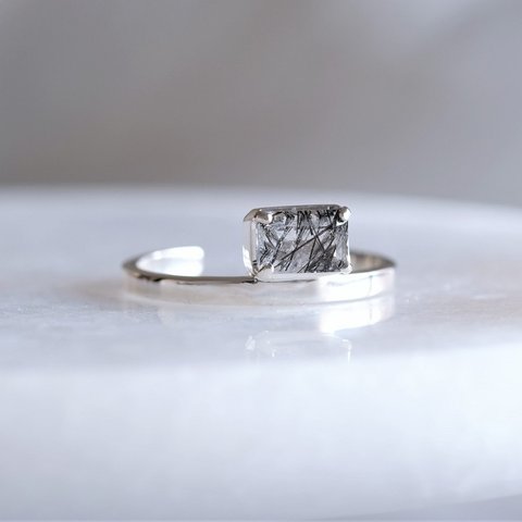 Rectangle ring　ブラックルチルクォーツ　天然石シルバーリング　silver925