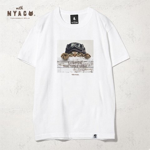 with NYAGO Tシャツ 半袖 猫 グラフィックシャツ tシャツ［ パイロット ソラちゃん キョロキョロするにゃ 1017 ］