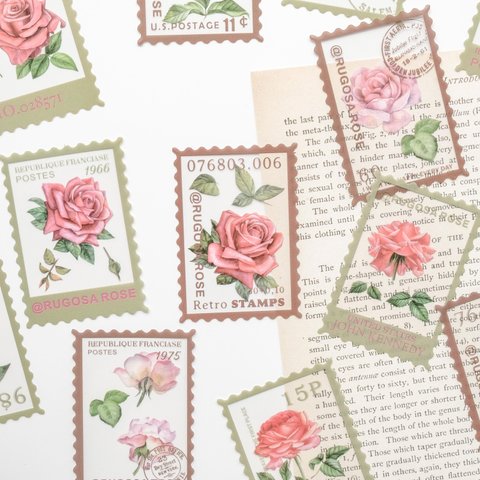 お花の切手風フレークシール　40枚　rose story　[AZ831]