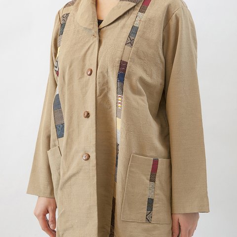 着物リメイクｰ百段パッチお召しのコート　あわせ　