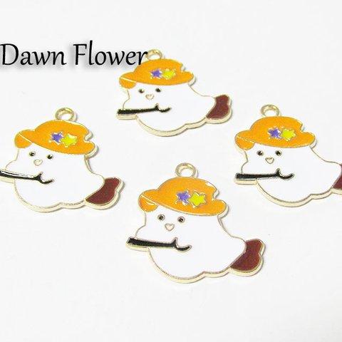 【D-0457】5pcs　ハロウィン帽子のおばけ　24×22mm　オレンジ＆ホワイト　チャーム