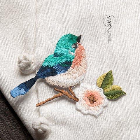 【1枚】鳥と梅の花のワッペン 刺繍 アップリケ