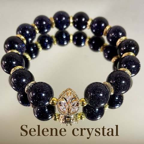 ブルーサンドストーン　ブレスレット　キラキララメ　　　　　大人かわいい　人気　Selene crystal