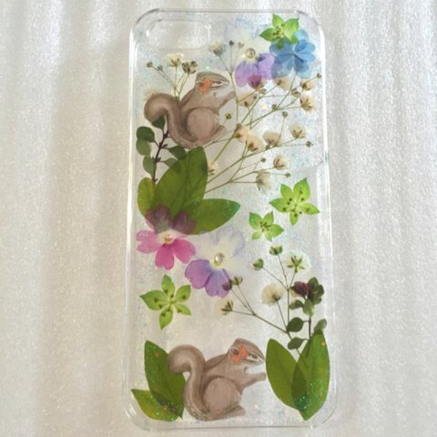 【全機種対応】✨もりのなか…リス✨押し花スマホケース